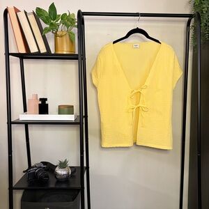 Abercrombie Yellow Bubble Knit Front Tie Top